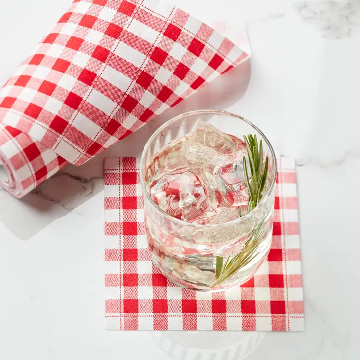 MY DRAP - Picnic Gingham Red Cotton Cocktail Napkins - 50 Unit Roll