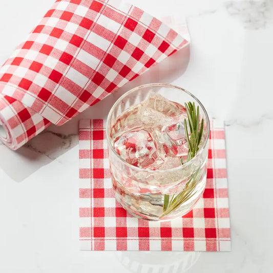 MY DRAP - Picnic Gingham Red Cotton Cocktail Napkins - 50 Unit Roll
