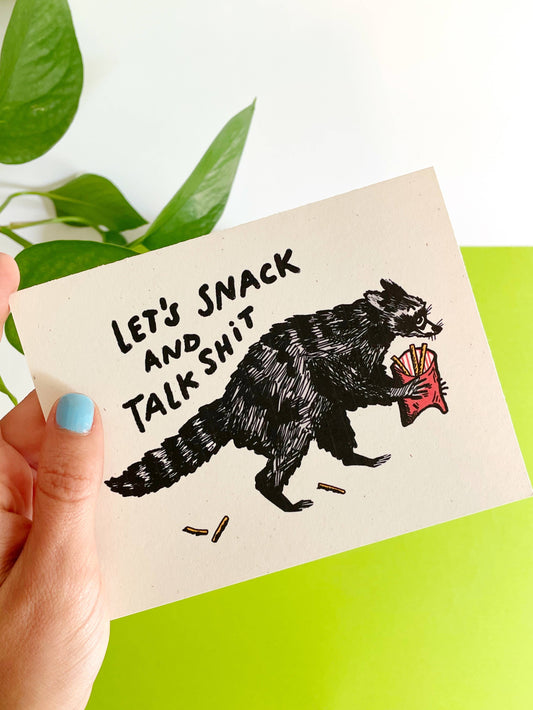 Kendra Lee Miller Art - Let’s Snack & Talk Shit - Raccoon Greeting Card