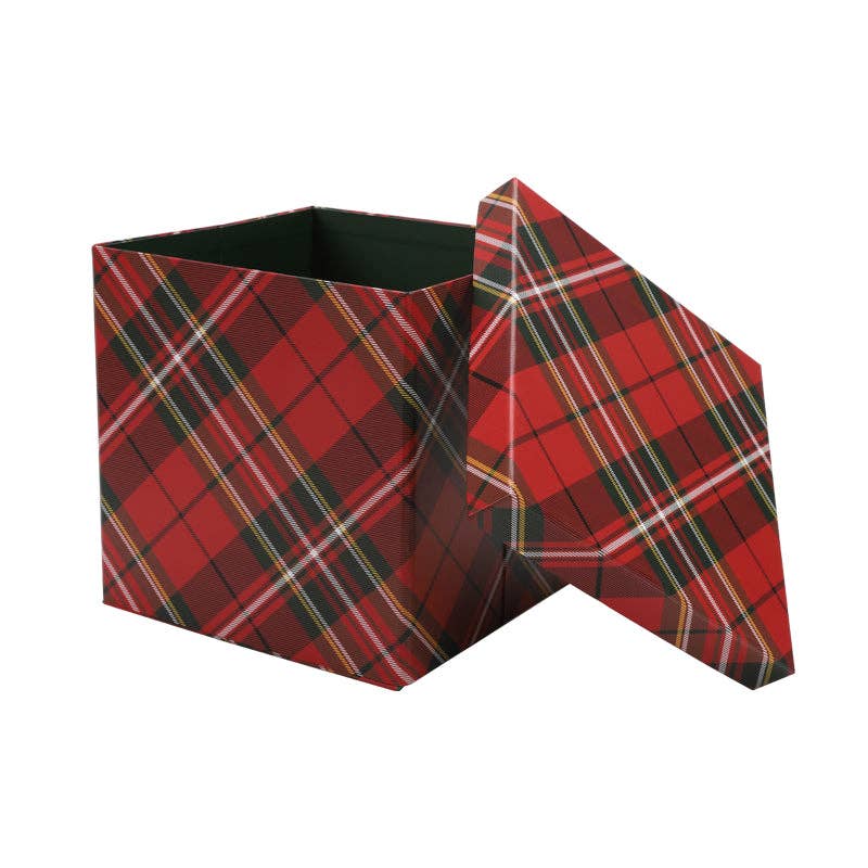 Empty Gift Basket - Plaid Holiday Gift Box w/ Removable Lid - 9 in. x 9 in. x 9 in.