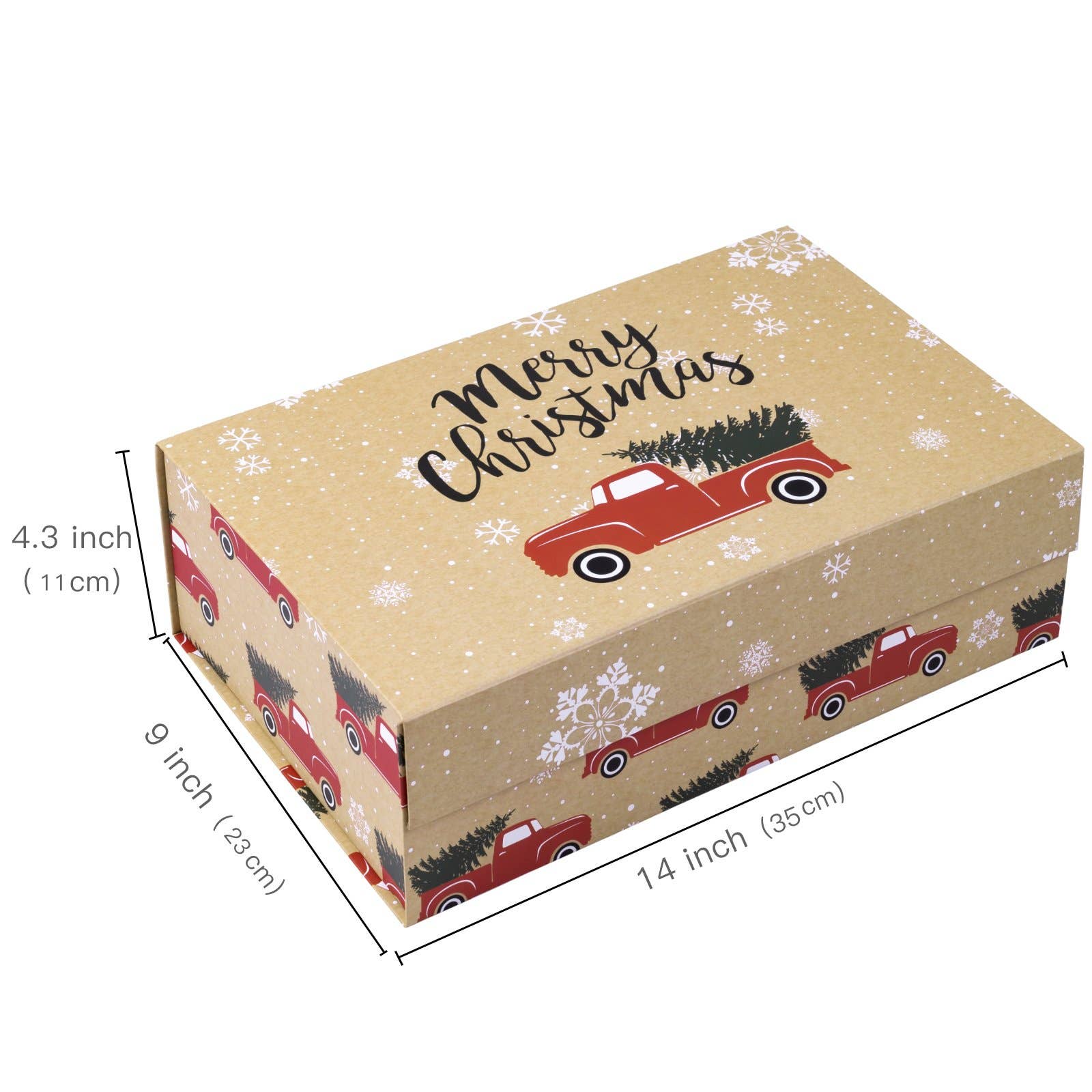 Empty Gift Basket - Red Truck w/ Christmas Tree Holiday Gift Box - 14 in. x 9 in. x 4.3 in.