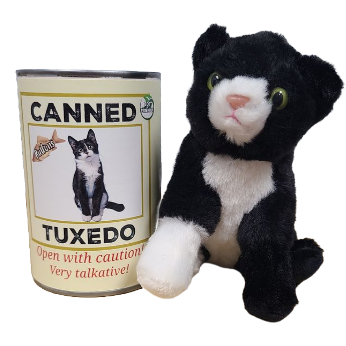 Canned Gifts - Buttons The Canned Tuxedo Cat - Stuffed Animal