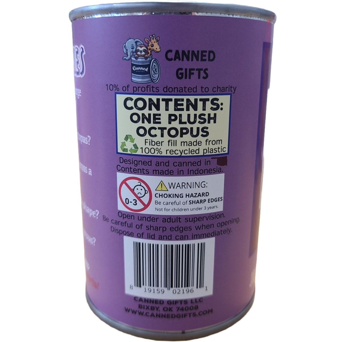 Canned Gifts - Inky The Canned Octopus - Stuffed Animal