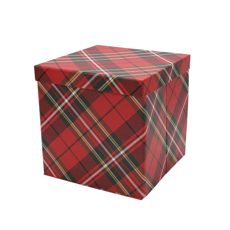 Empty Gift Basket - Plaid Holiday Gift Box w/ Removable Lid - 9 in. x 9 in. x 9 in.