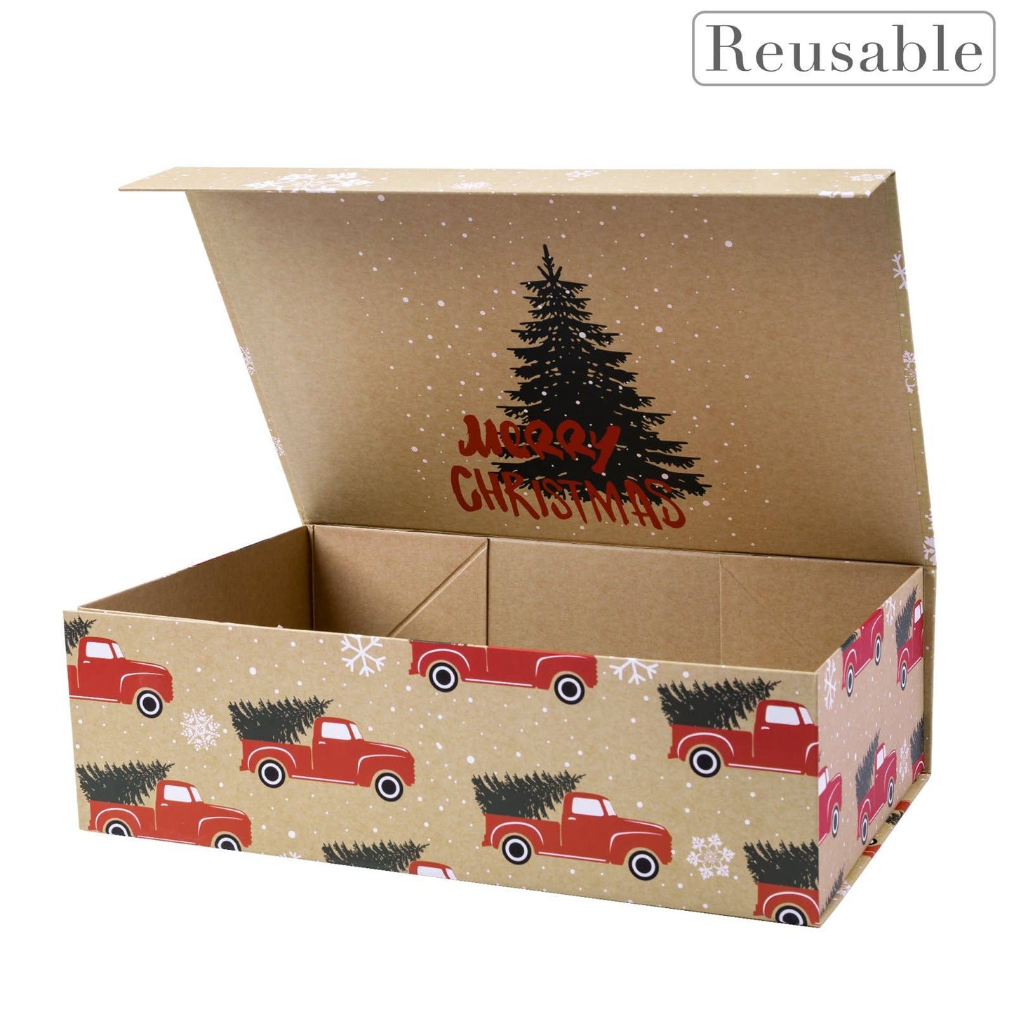 Empty Gift Basket - Red Truck w/ Christmas Tree Holiday Gift Box - 14 in. x 9 in. x 4.3 in.