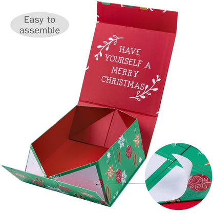 Empty Gift Basket - Red & Green Ornaments Holiday Gift Box - 8 in. x 8 in. x 4 in.