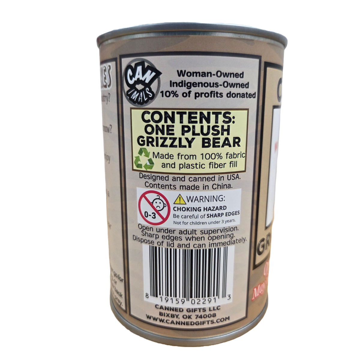 Canned Gifts - Monarch The Canned Grizzly Bear - Stuffed Animal
