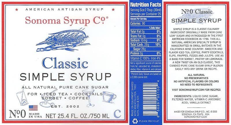 Sonoma Syrup Co. - Classic Simple Syrup - 12.7 oz.