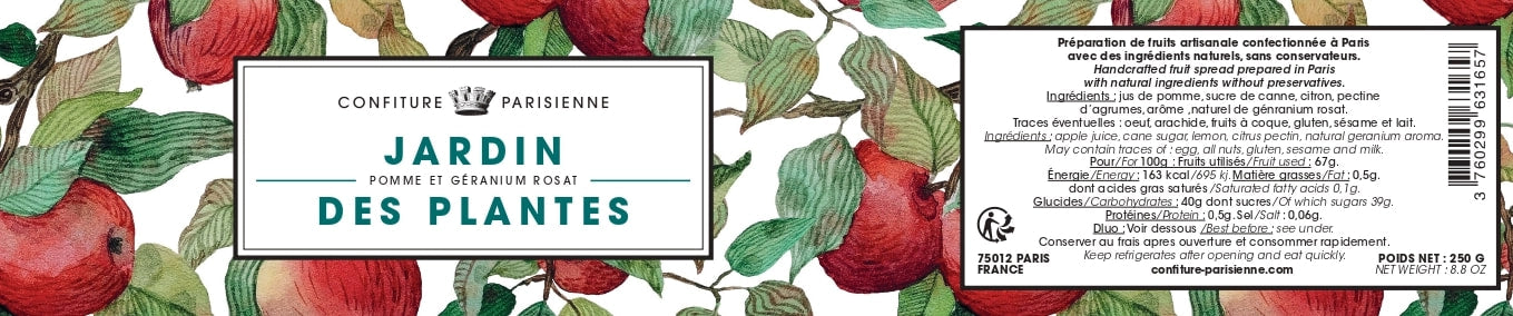 Confiture Parisienne - Apple - Geranium Jelly X Jardin Des Plantes