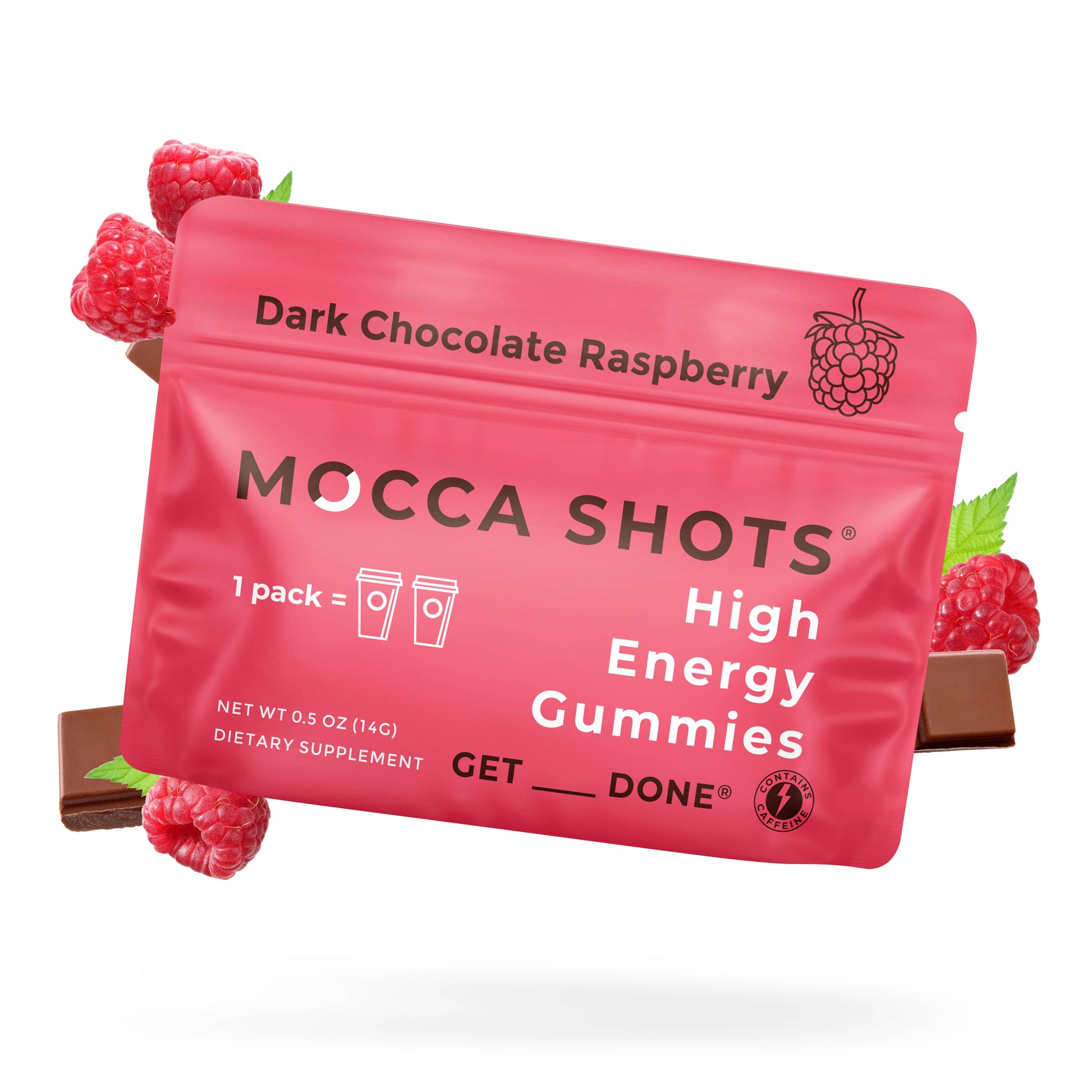 Mocca Shots - Dark Chocolate Raspberry Caffeine Gummies - 12 Pack