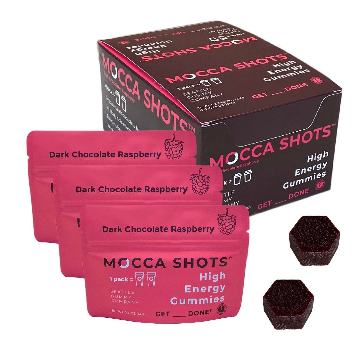 Mocca Shots - Dark Chocolate Raspberry Caffeine Gummies - 12 Pack