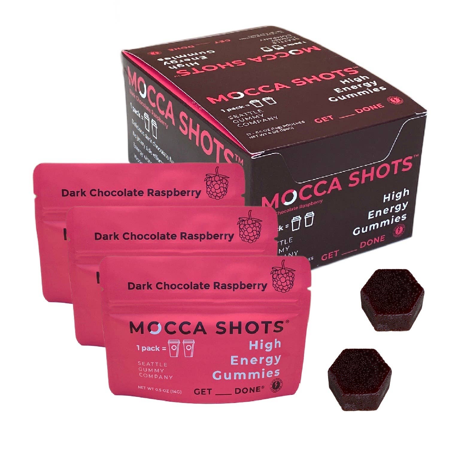 Mocca Shots - Dark Chocolate Raspberry Caffeine Gummies - 12 Pack
