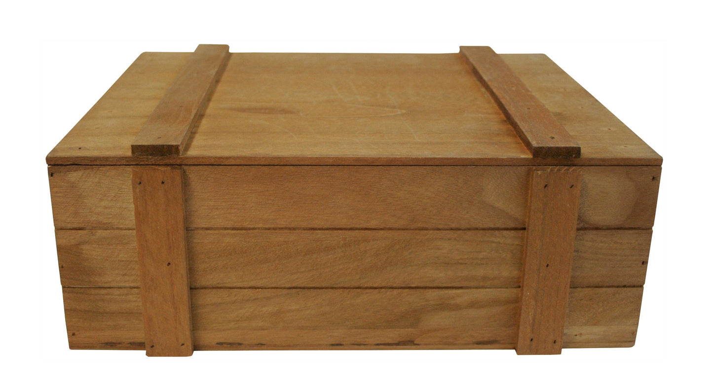 Empty Gift Basket - 14" Rustic Farmhouse Wood Crate w/ Lid