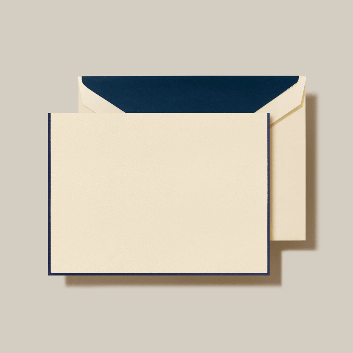 Crane - Navy Bordered Ecru Folded Note - 10 Notes / 10 Lined Envelopes