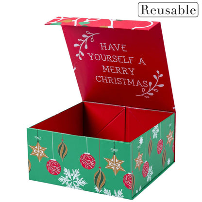Empty Gift Basket - Red & Green Ornaments Holiday Gift Box - 8 in. x 8 in. x 4 in.