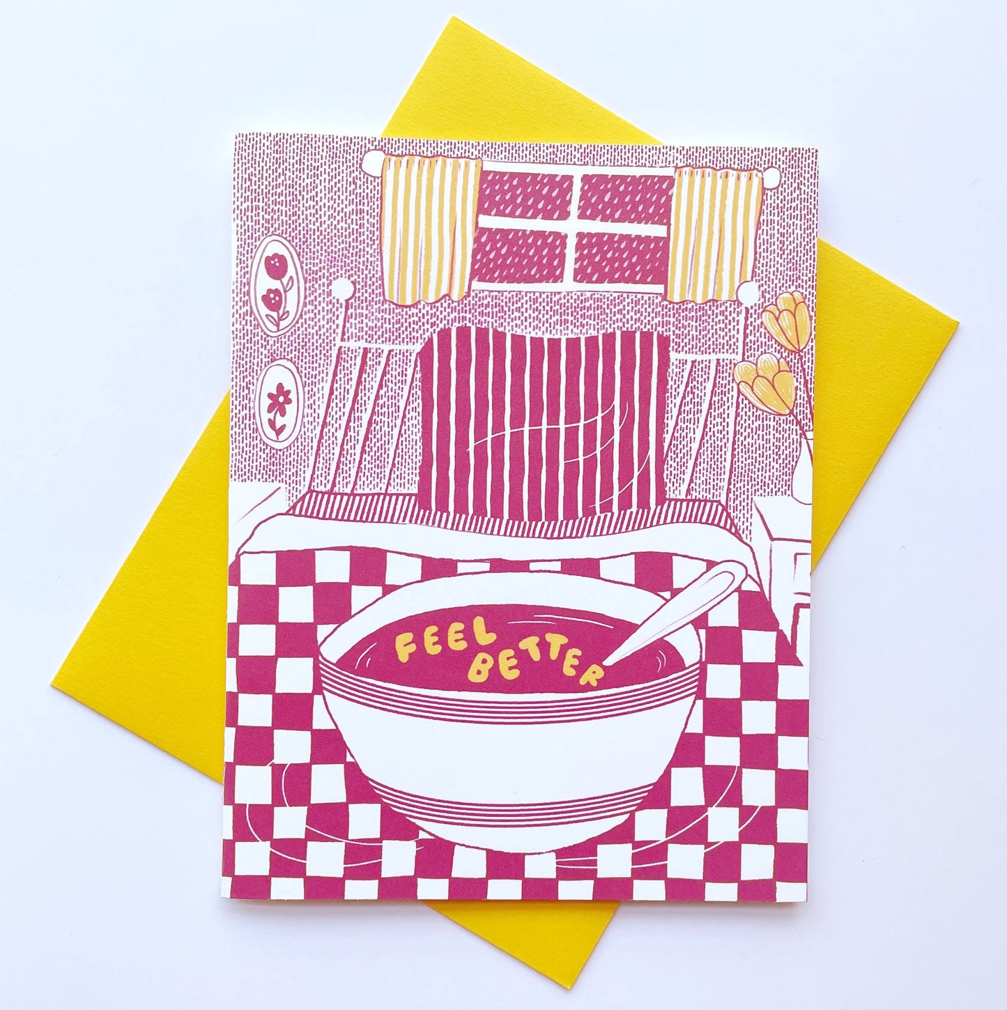 Kendra Lee Miller Art - Feel Better Alphabet Soup In Bed - Get Well Greeting Card