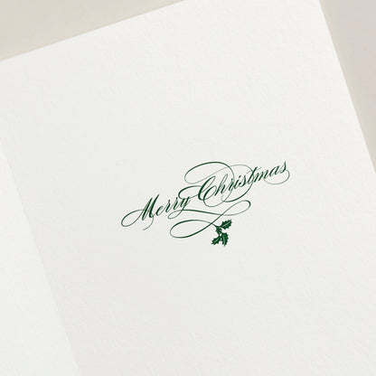 Crane - Holly Sprig Holiday Greeting Card - 10 Notes / 10 Gold Lined Envelopes