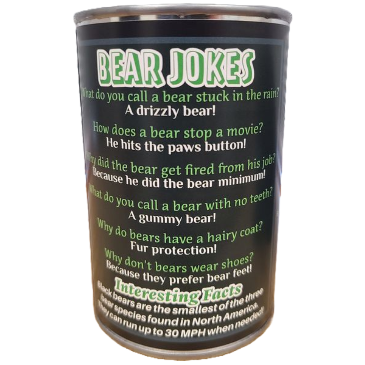 Canned Gifts - Russ The Canned Black Bear - Stuffed Animal