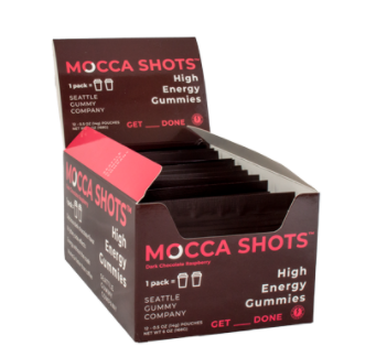 Mocca Shots - Dark Chocolate Raspberry Caffeine Gummies - 12 Pack
