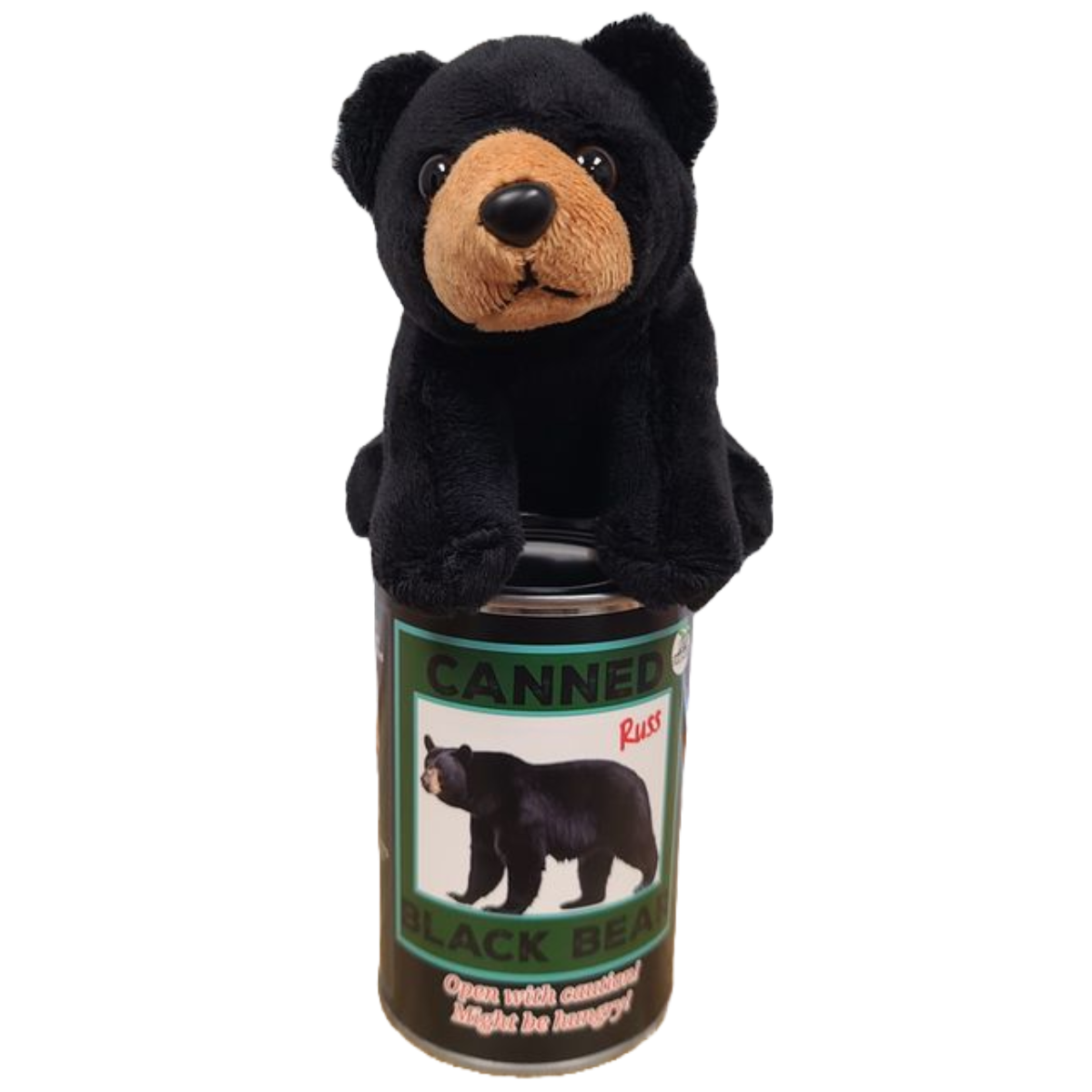 Canned Gifts - Russ The Canned Black Bear - Stuffed Animal