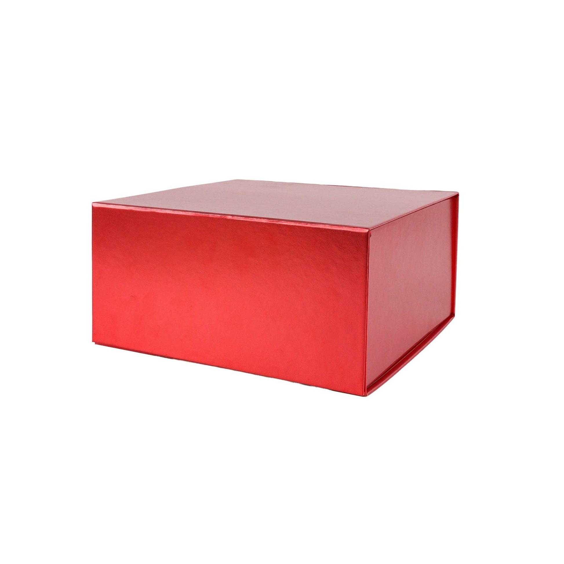 Empty Gift Basket - Red Gift Box w/ Magnetic Square Flap Lid - 8 in. x 8 in. x 4 in.