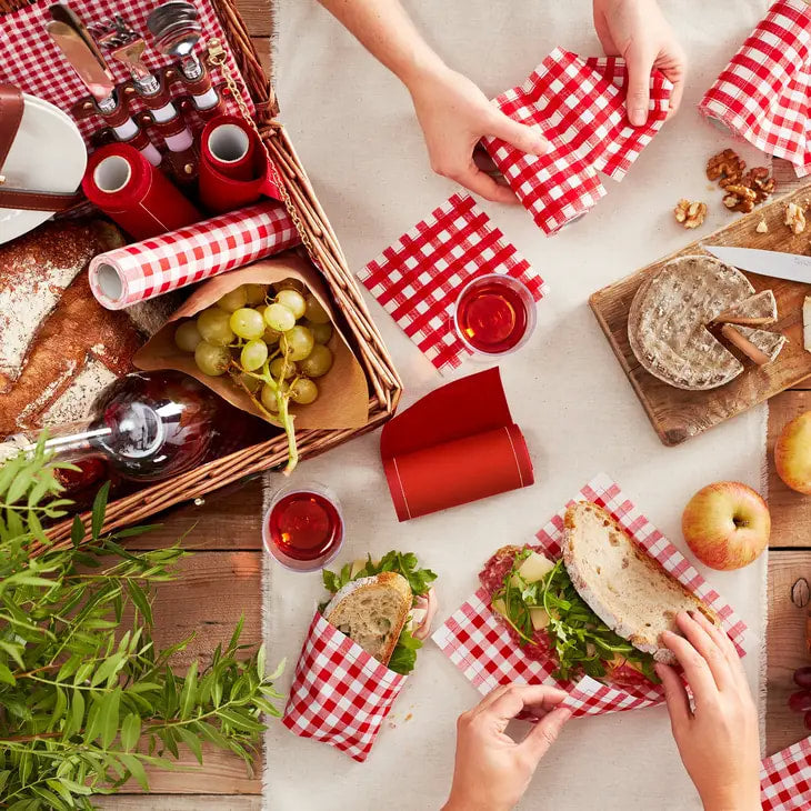 MY DRAP - Picnic Gingham Red Cotton Cocktail Napkins - 50 Unit Roll