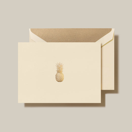 Crane - Pineapple Folded Note - 10 Notes / 10 Gold Lined Envelopes