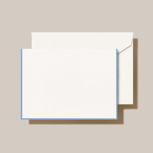 Crane - Newport Blue Bordered Pearl White Folded Note - 10 Notes / 10 Envelopes