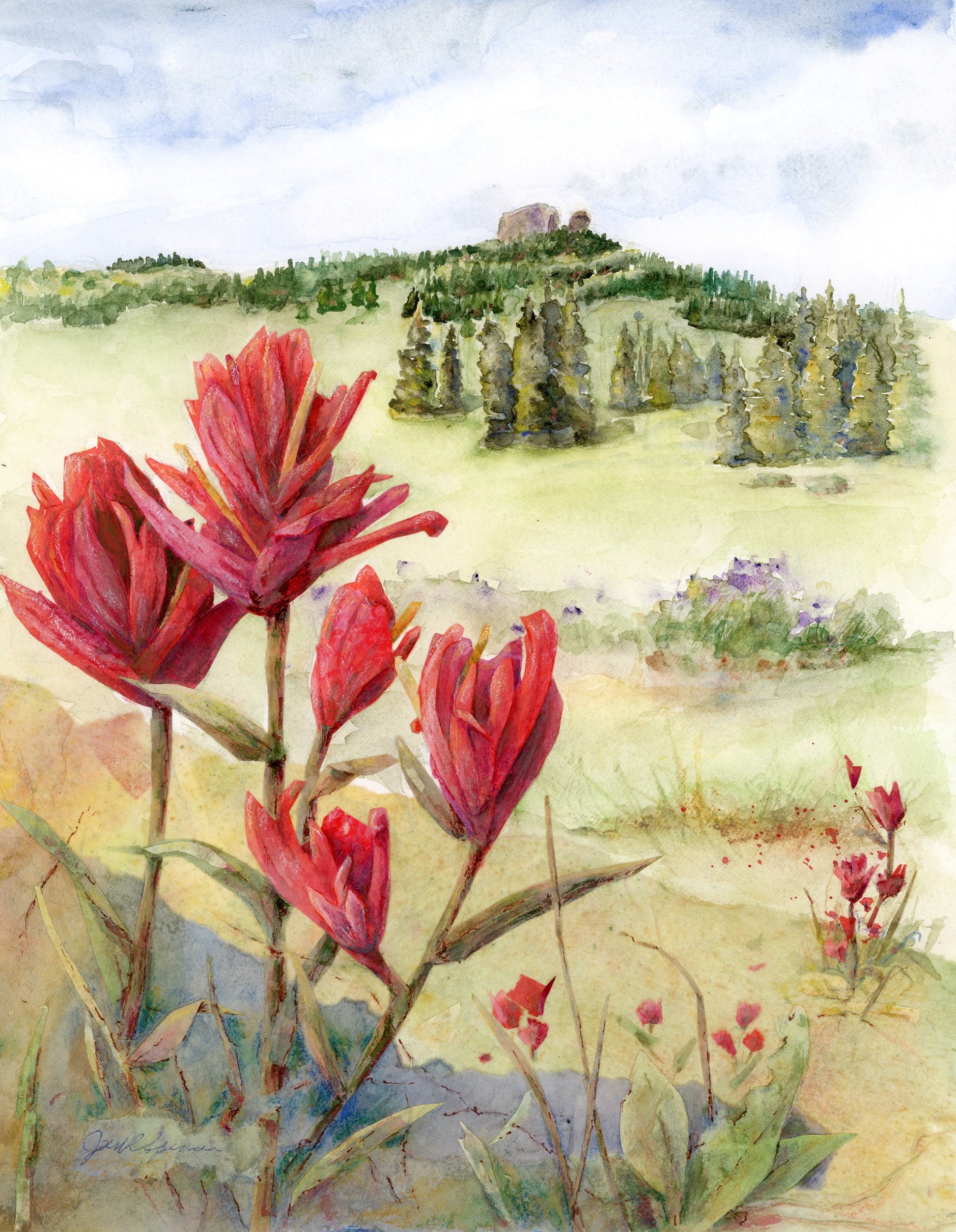 Jan Spencer - Watercolor Greeting Card - Paintbrush In Bloom