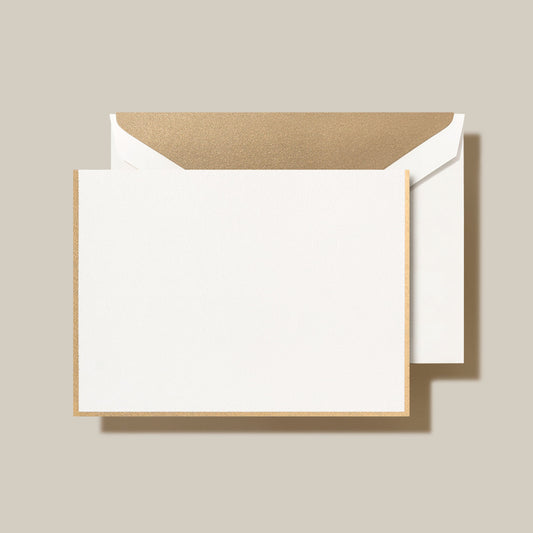 Crane - Gold Bordered Pearl White Folded Note - 10 Notes / 10 Gold Lined Envelopes