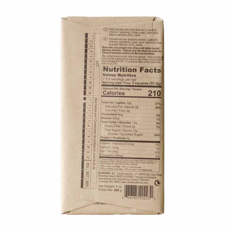 Nutrition facts label on a brown paper bag