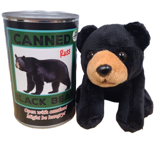 Canned Gifts - Russ The Canned Black Bear - Stuffed Animal