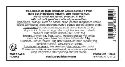 Confiture Parisienne - Orange Vanilla Jam - 3.5 oz.