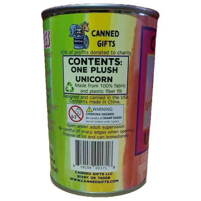 Canned Gifts - Sparkles The Canned Rainbow Unicorn - Stuffed Animal