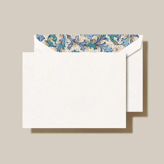 Crane - Blue Florentine Folded Note - 10 Notes / 10 Lined Envelopes